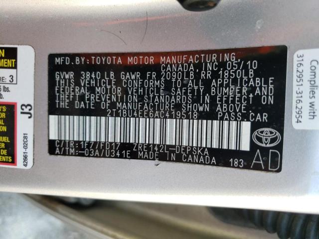 Photo 10 from auction – 2010 TOYOTA COROLLA BA with VIN 2T1BU4EE6AC419518