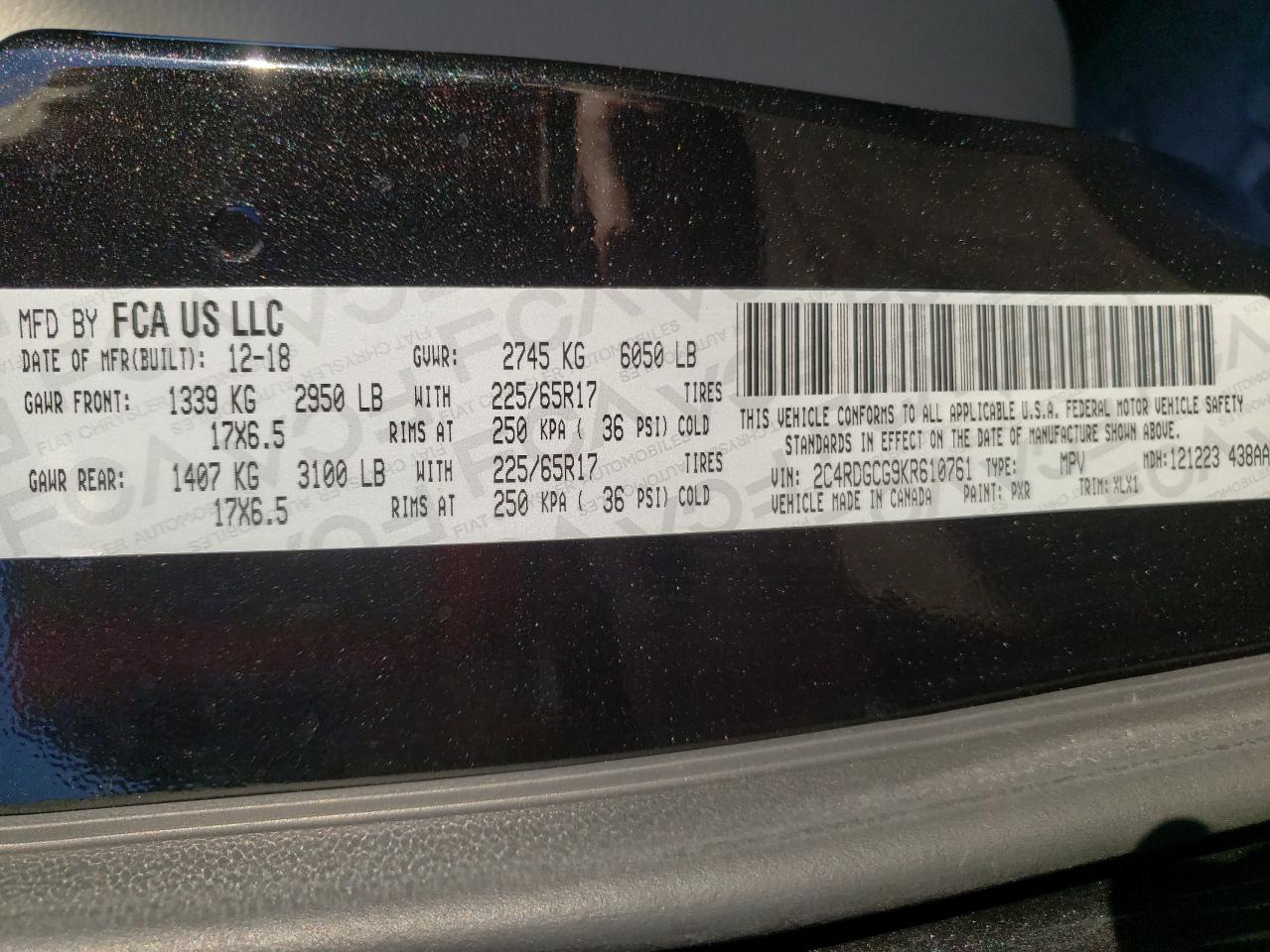 Photo 10 from auction – 2019 DODGE GRAND CARA with VIN 2C4RDGCG9KR610761