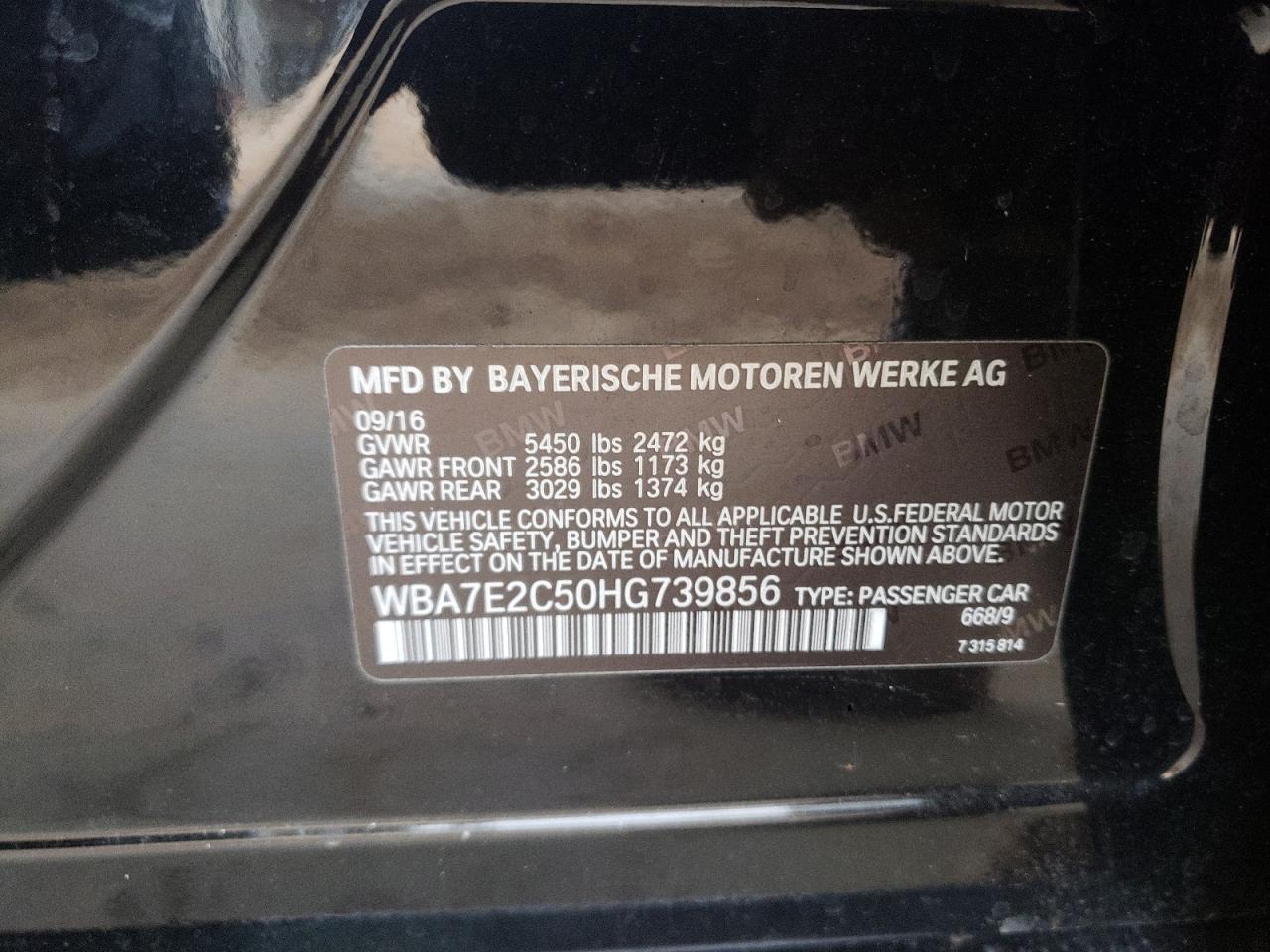 Photo 10 from auction – 2017 BMW 740 I with VIN WBA7E2C50HG739856