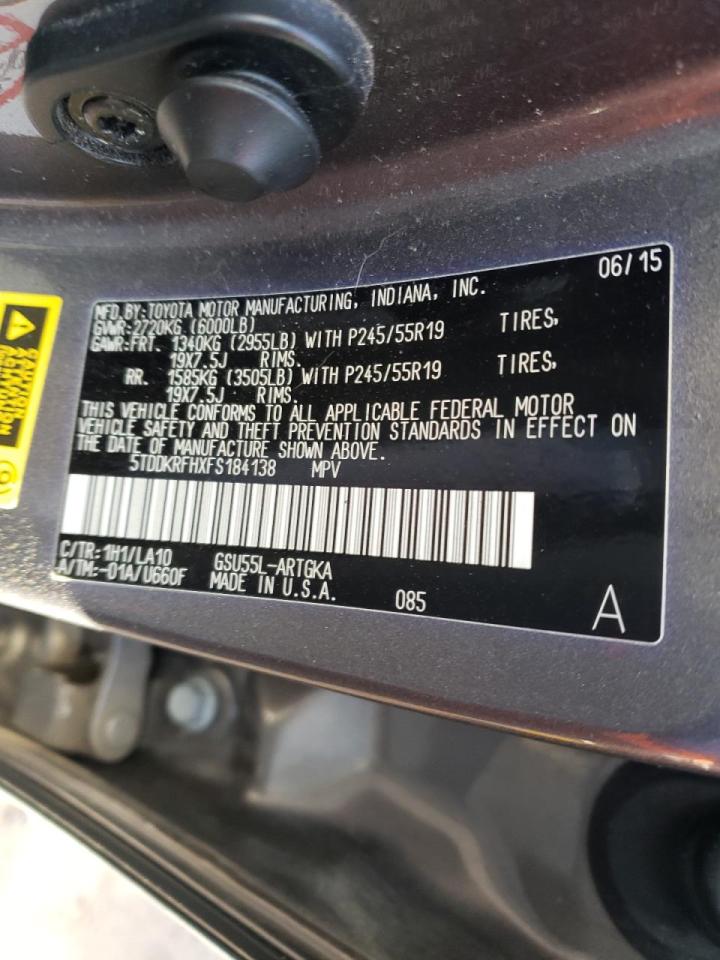Photo 10 from auction – 2015 TOYOTA HIGHLANDER with VIN 5TDDKRFHXFS184138