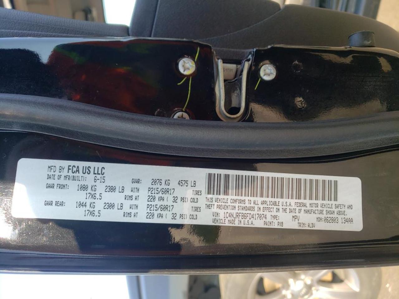 Photo 10 from auction – 2015 JEEP PATRIOT LA with VIN 1C4NJRFB6FD417074