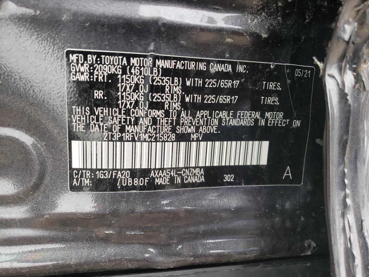 Photo 10 from auction – 2021 TOYOTA RAV4 XLE with VIN 2T3P1RFV1MC215828