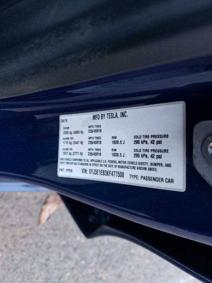 Photo 10 from auction – 2019 TESLA MODEL 3 with VIN 5YJ3E1EB3KF477508