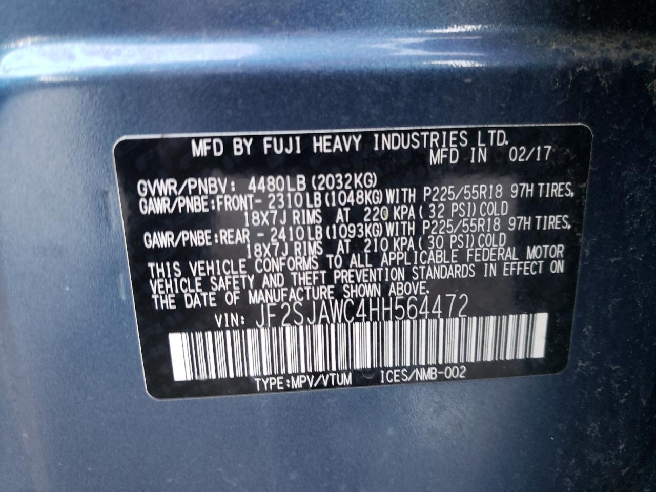 Photo 10 from auction – 2017 SUBARU FORESTER 2 with VIN JF2SJAWC4HH564472