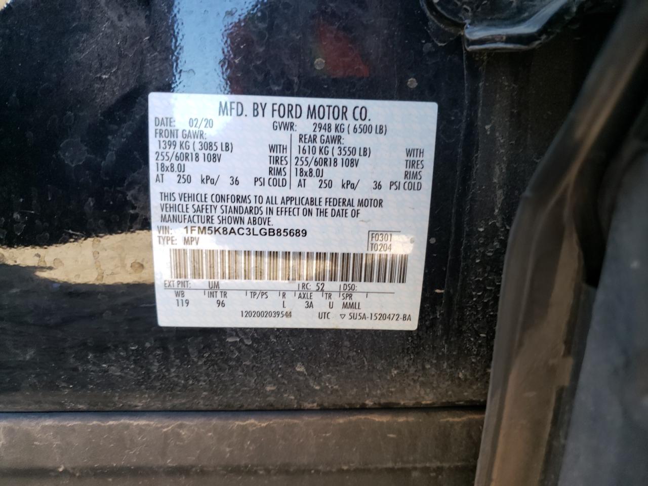Photo 10 from auction – 2020 FORD EXPLORER P with VIN 1FM5K8AC3LGB85689