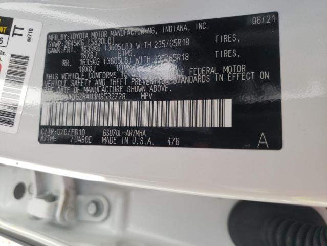 Photo 10 from auction – 2021 TOYOTA HIGHLANDER with VIN 5TDGZRAH1MS532728