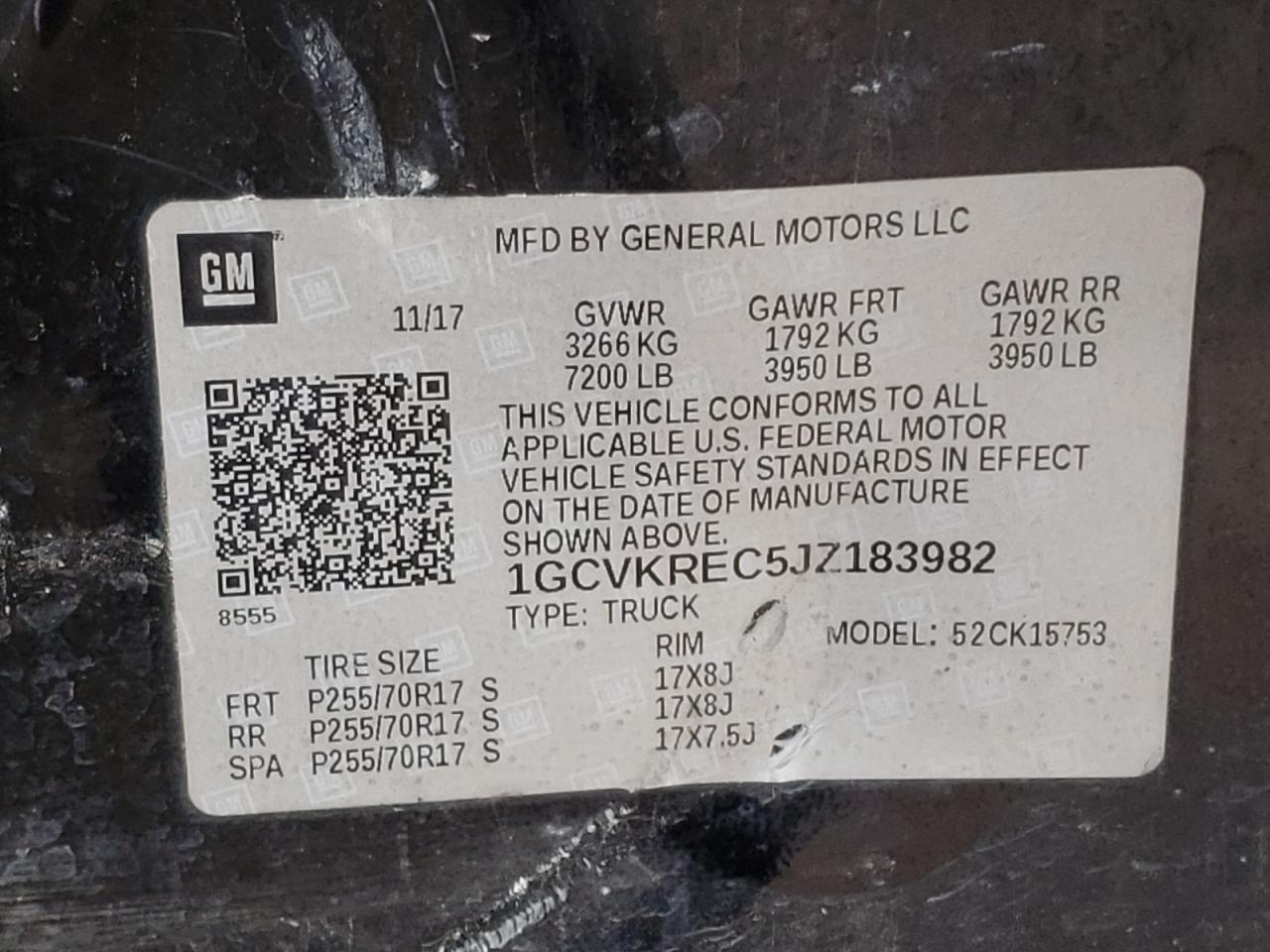 Photo 10 from auction – 2018 CHEVROLET SILVERADO with VIN 1GCVKREC5JZ183982