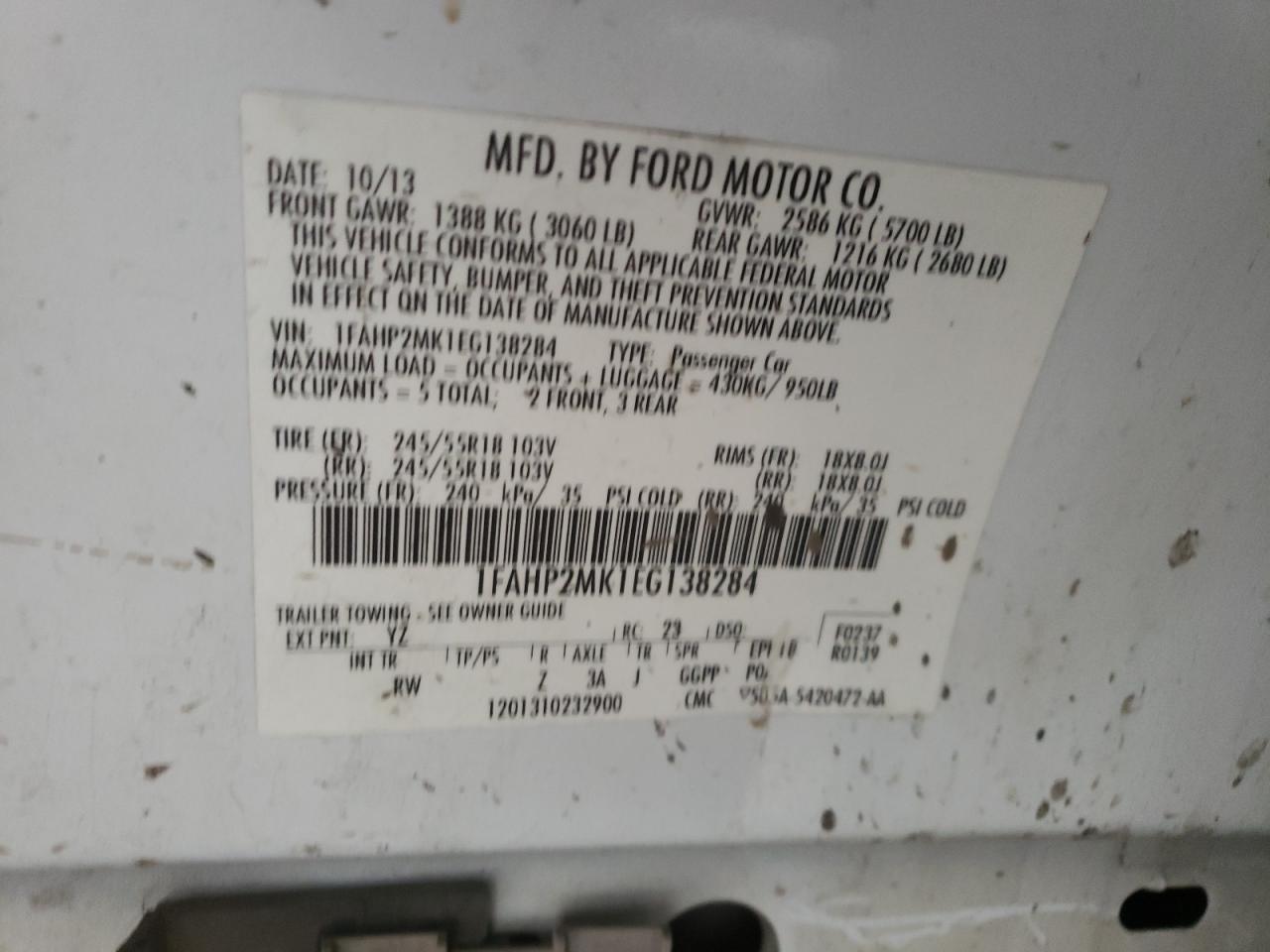 Photo 10 from auction – 2014 FORD TAURUS POL with VIN 1FAHP2MK1EG138284