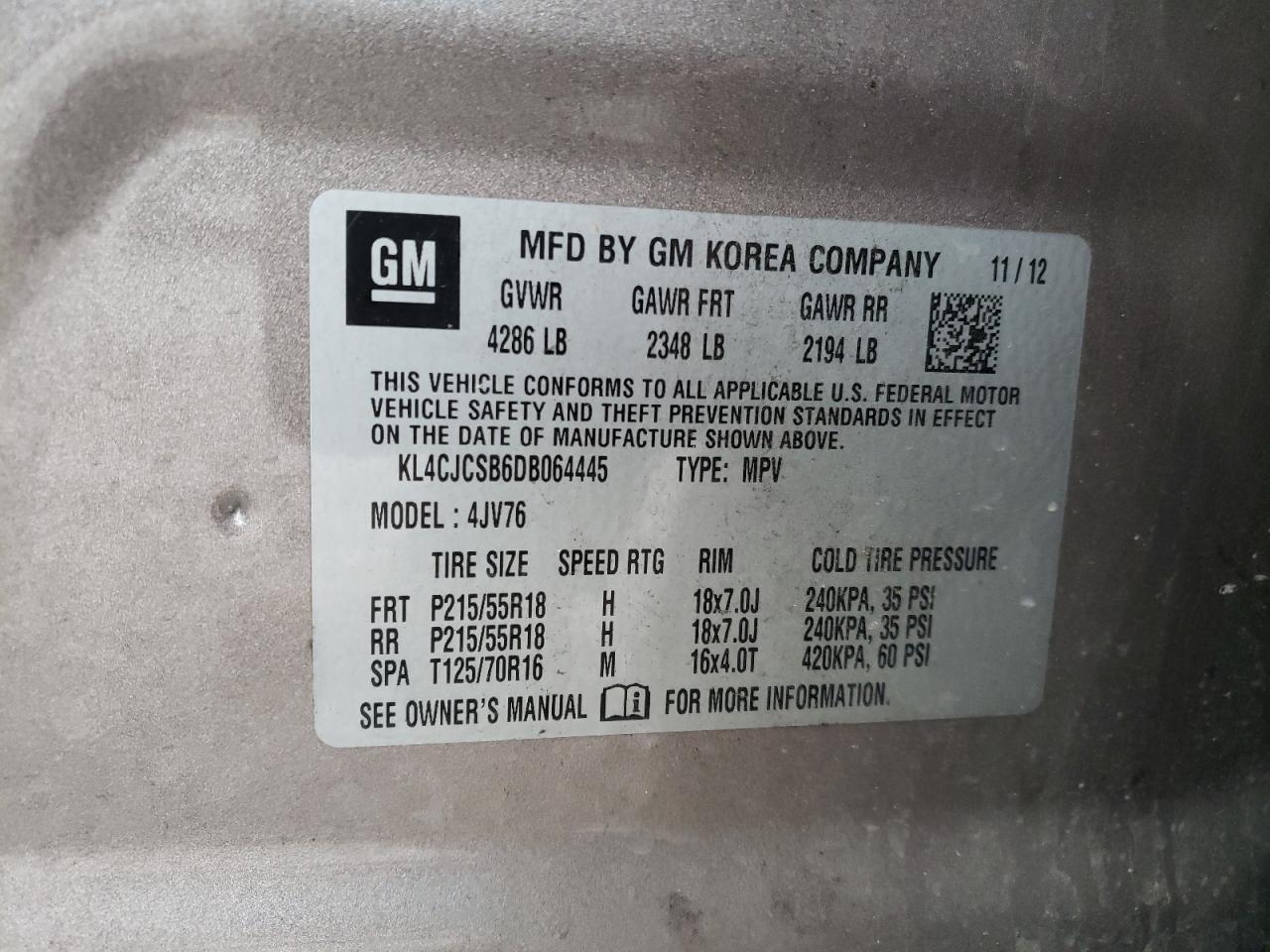 Photo 10 from auction – 2013 BUICK ENCORE with VIN KL4CJCSB6DB064445