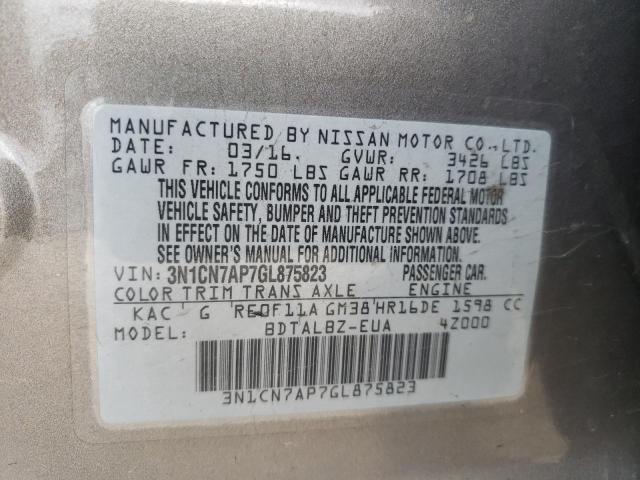 Photo 10 from auction – 2016 NISSAN VERSA S with VIN 3N1CN7AP7GL875823