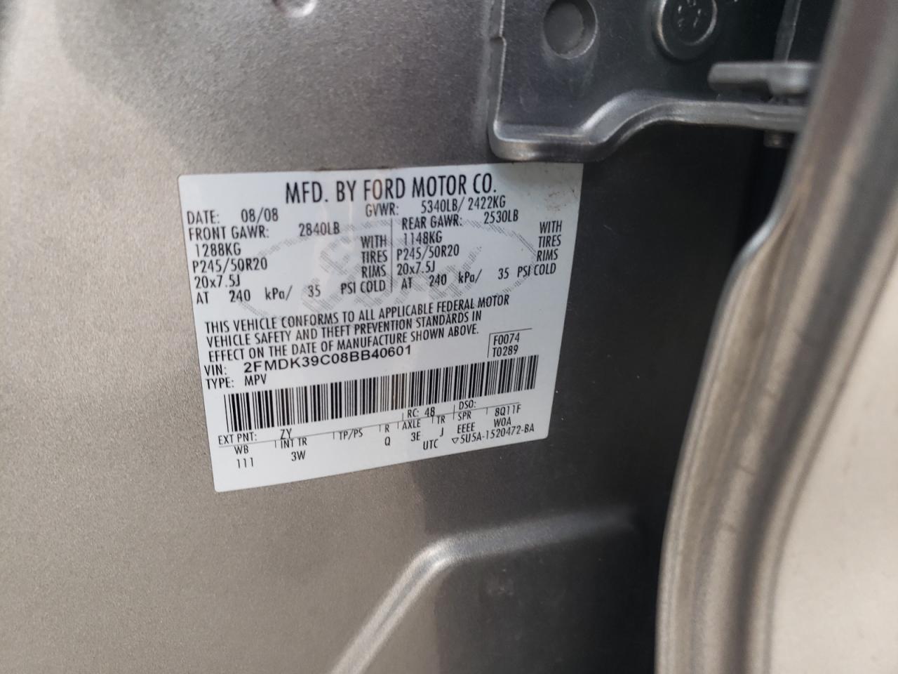 Photo 10 from auction – 2008 FORD EDGE LIMIT with VIN 2FMDK39C08BB40601