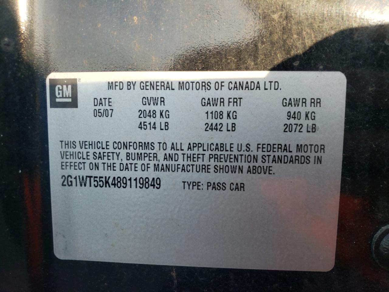 Photo 10 from auction – 2008 CHEVROLET IMPALA with VIN 2G1WT55K489119849