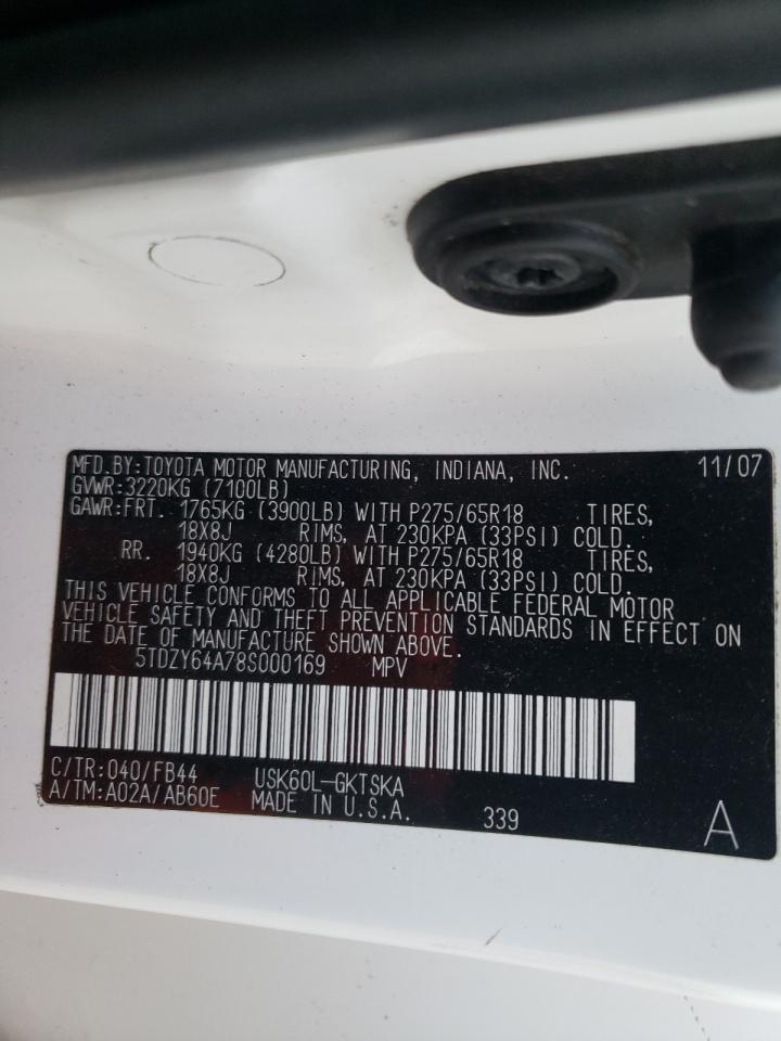 Photo 10 from auction – 2008 TOYOTA SEQUOIA SR with VIN 5TDZY64A78S000169