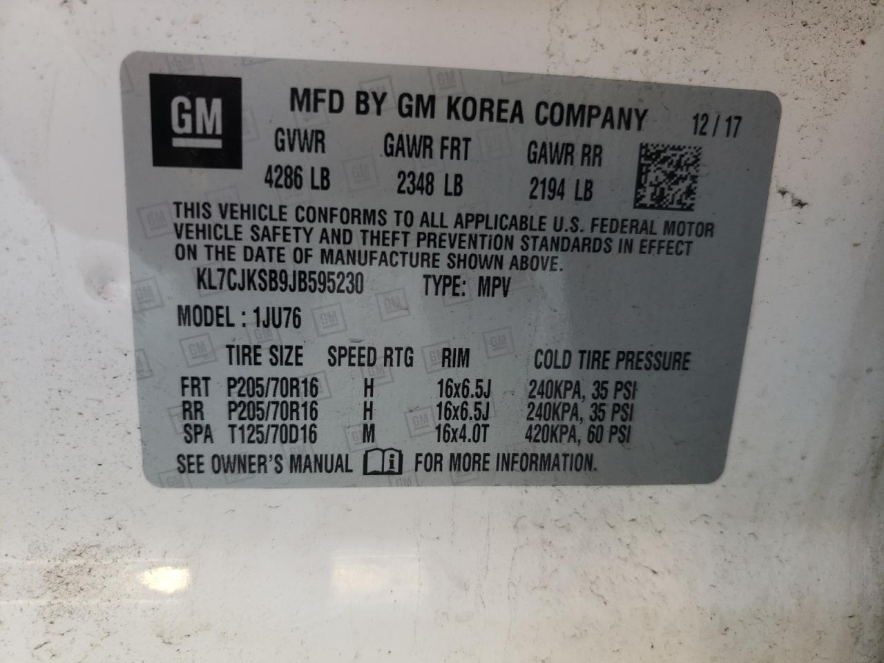 Photo 10 from auction – 2018 CHEVROLET TRAX with VIN KL7CJKSB9JB595230