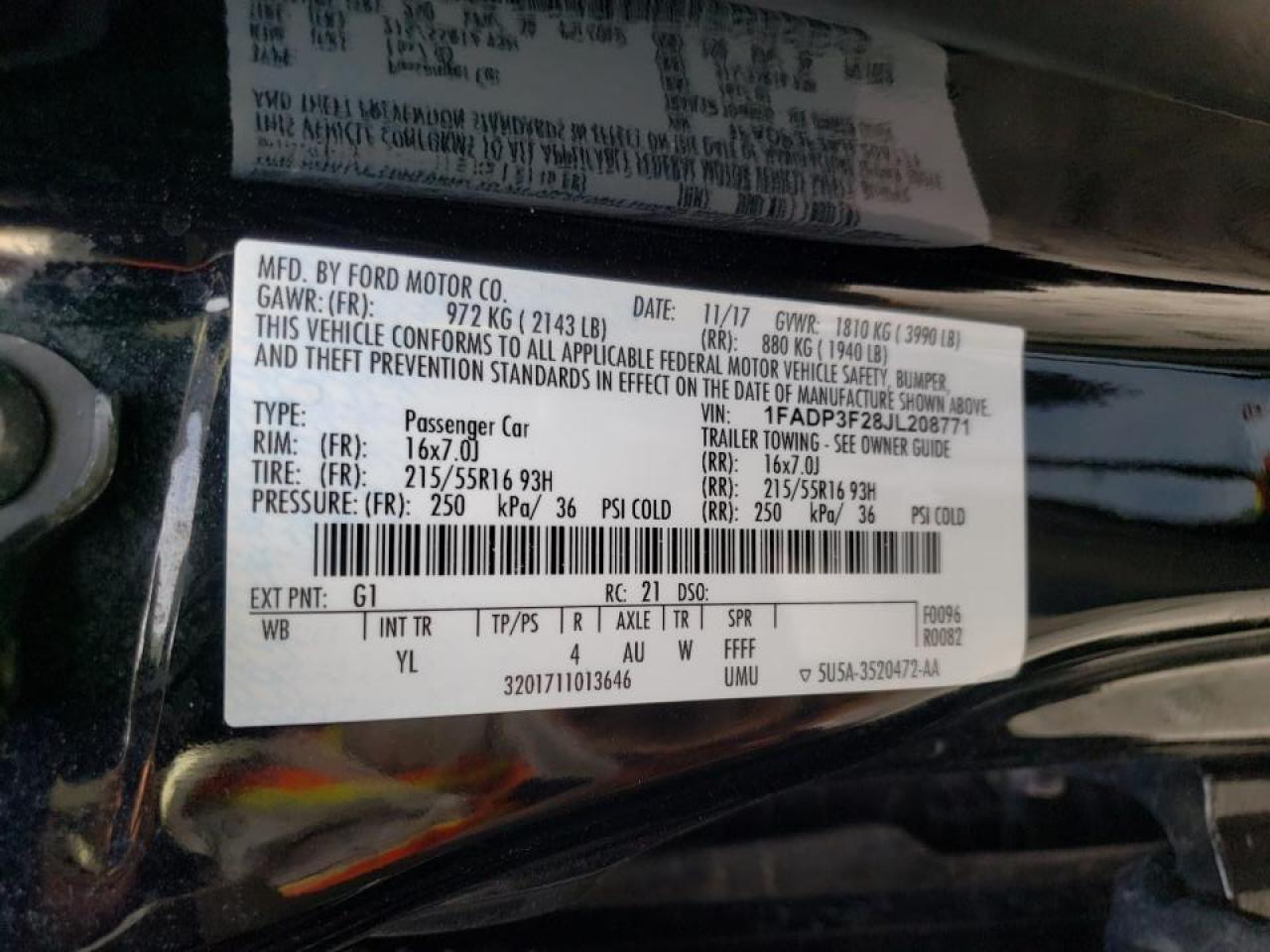 Photo 10 from auction – 2018 FORD FOCUS SE with VIN 1FADP3F28JL208771