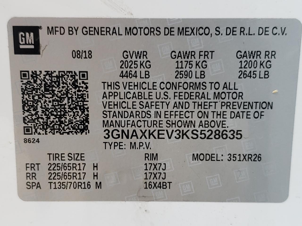 Photo 10 from auction – 2019 CHEVROLET EQUINOX LT with VIN 3GNAXKEV3KS528635