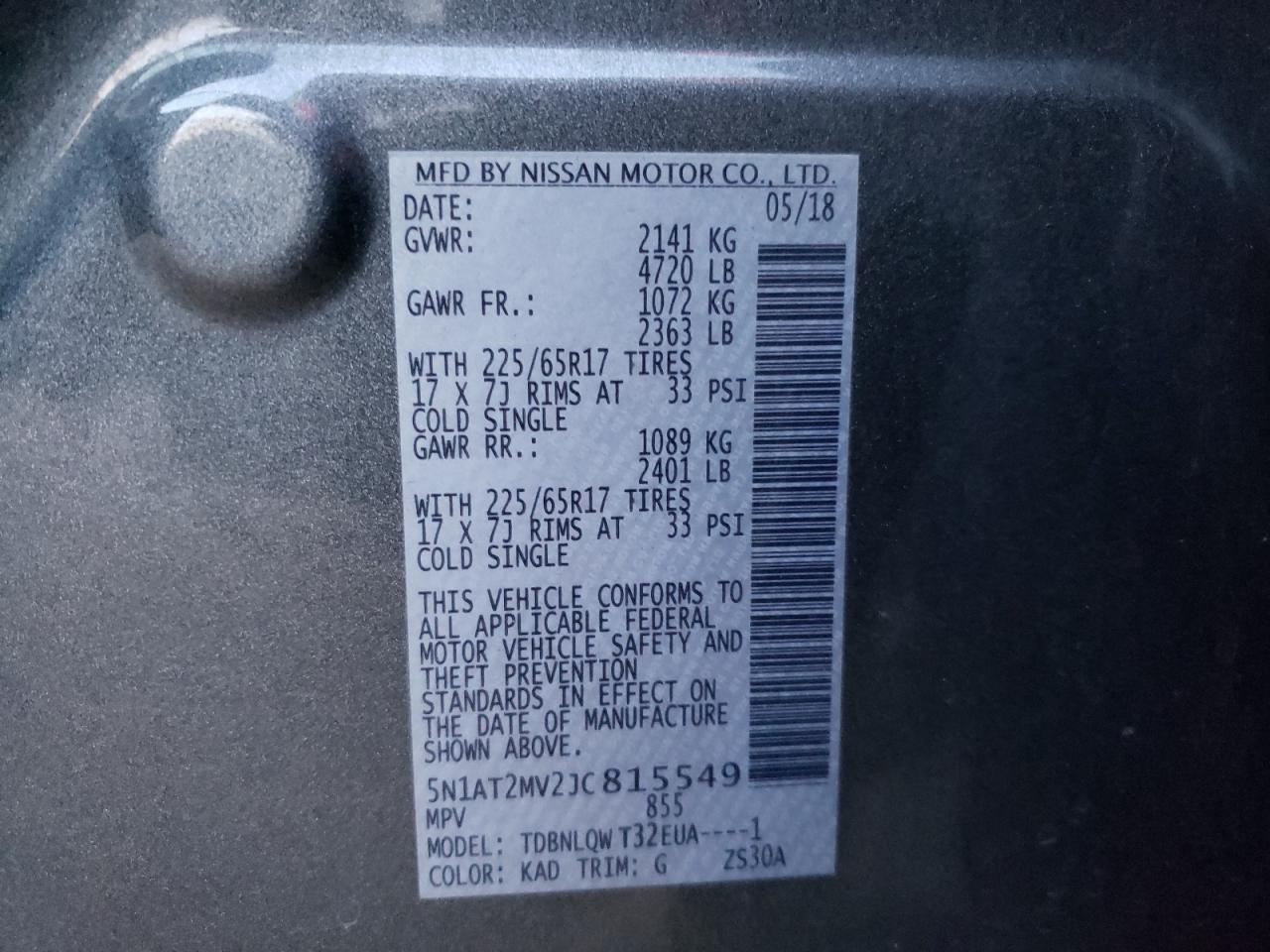 Photo 10 from auction – 2018 NISSAN ROGUE S with VIN 5N1AT2MV2JC815549