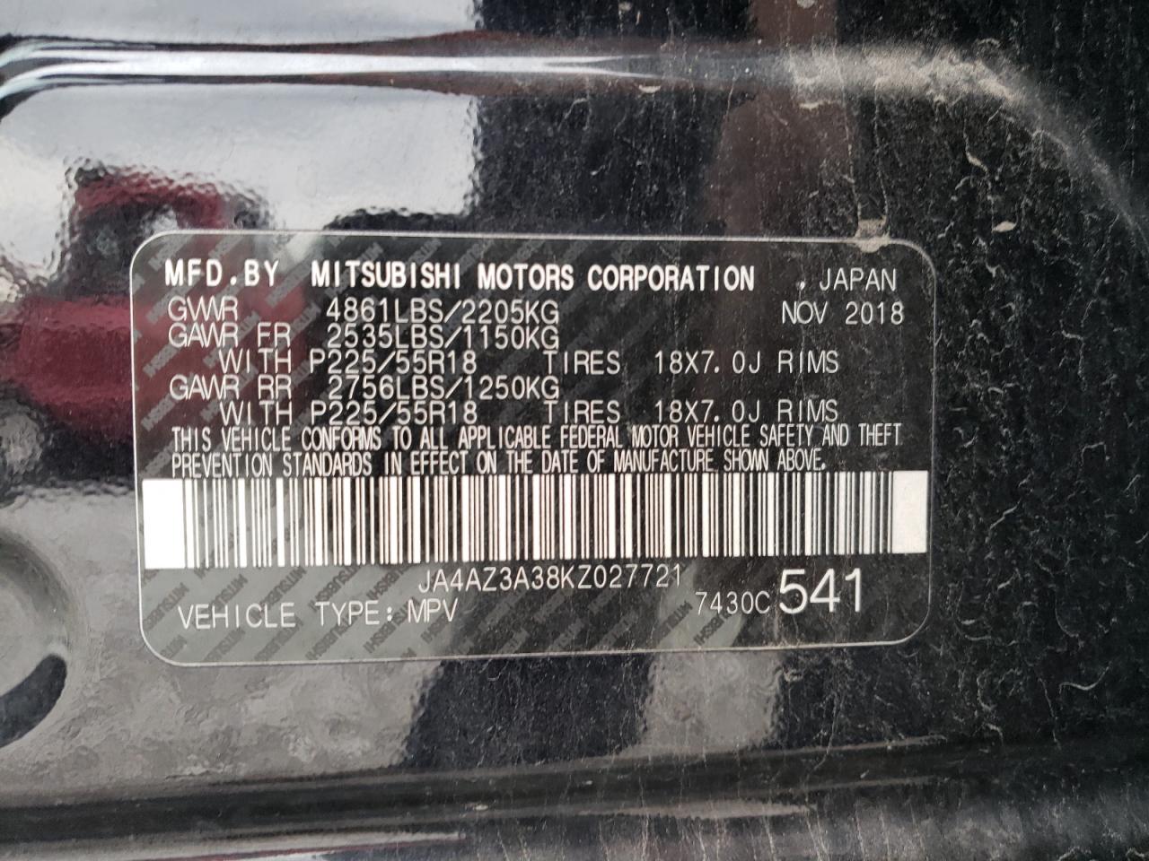 Photo 10 from auction – 2019 MITSUBISHI OUTLANDER with VIN JA4AZ3A38KZ027721