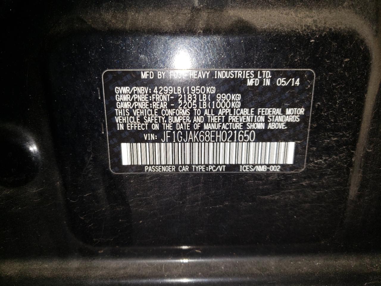 Photo 10 from auction – 2014 SUBARU IMPREZA LI with VIN JF1GJAK68EH021650