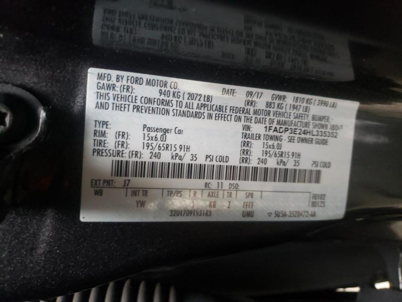 Photo 10 from auction – 2017 FORD FOCUS S with VIN 1FADP3E24HL335352