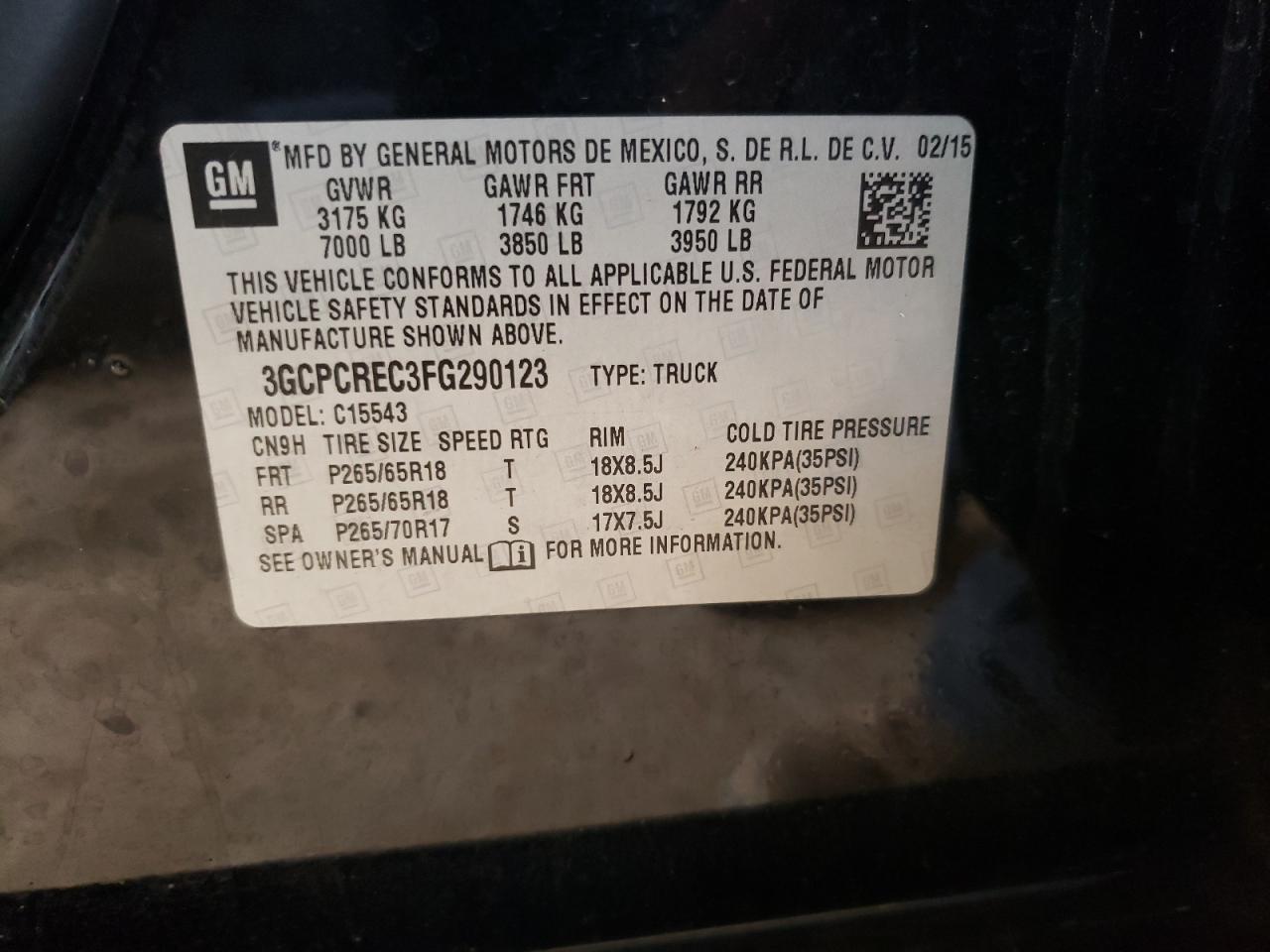 Photo 10 from auction – 2015 CHEVROLET SILVERADO with VIN 3GCPCREC3FG290123