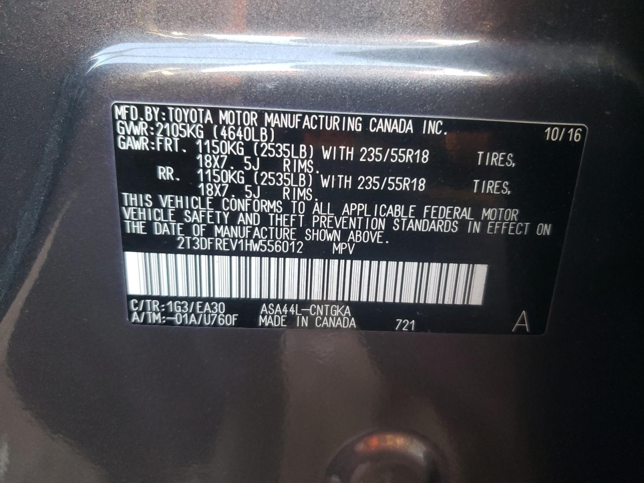 Photo 10 from auction – 2017 TOYOTA RAV4 LIMIT with VIN 2T3DFREV1HW556012
