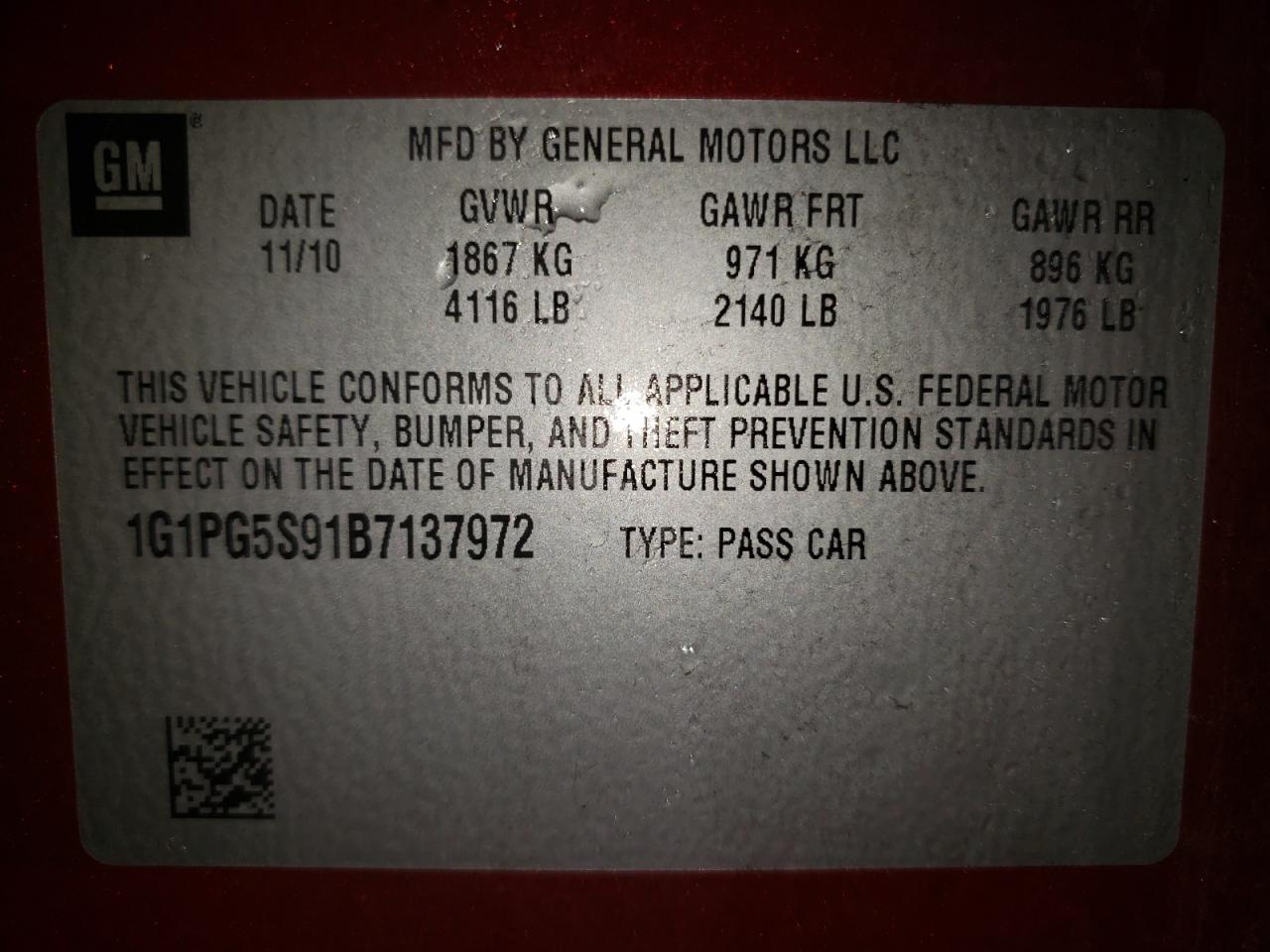 Photo 10 from auction – 2011 CHEVROLET CRUZE LT with VIN 1G1PG5S91B7137972