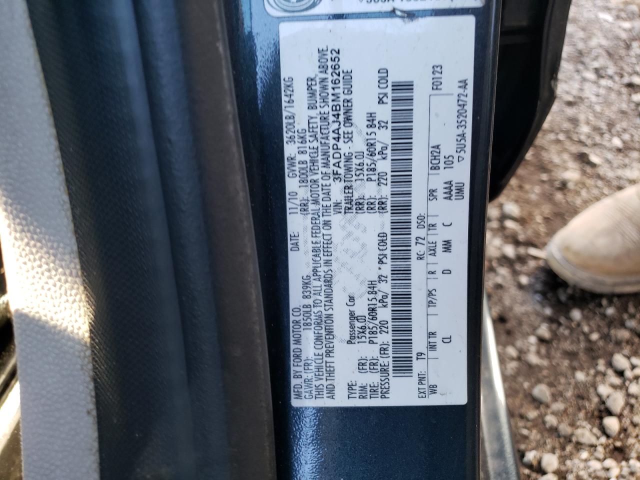 Photo 10 from auction – 2011 FORD FIESTA S with VIN 3FADP4AJ4BM162652