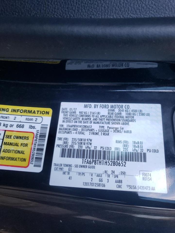 Photo 10 from auction – 2017 FORD MUSTANG with VIN 1FA6P8TH1H5280652