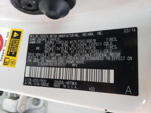 Photo 10 from auction – 2014 TOYOTA HIGHLANDER with VIN 5TDZKRFH5ES015553