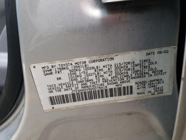 Photo 10 from auction – 2002 TOYOTA RAV4 with VIN JTEGH20V920078418