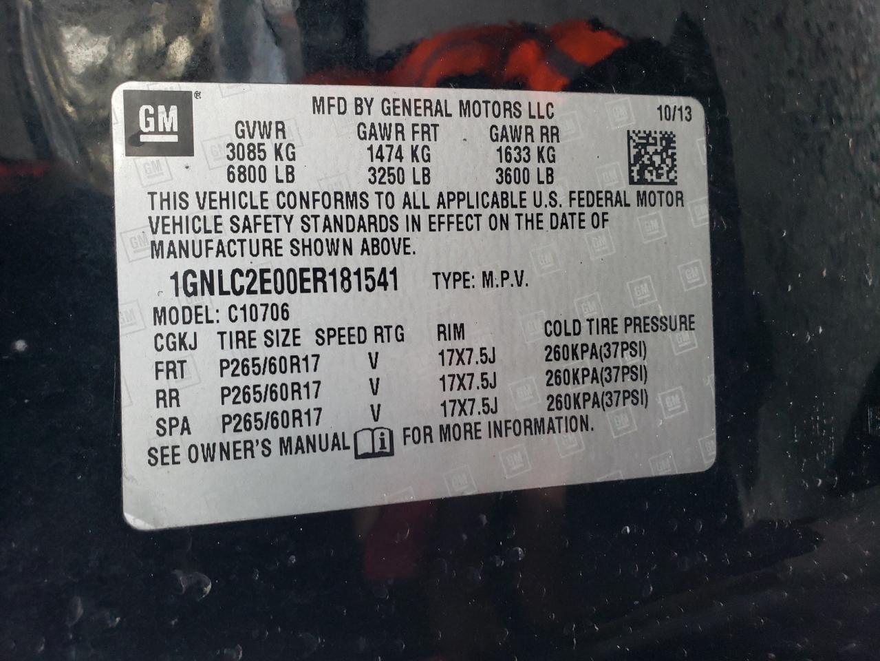Photo 10 from auction – 2014 CHEVROLET TAHOE POLI with VIN 1GNLC2E00ER181541