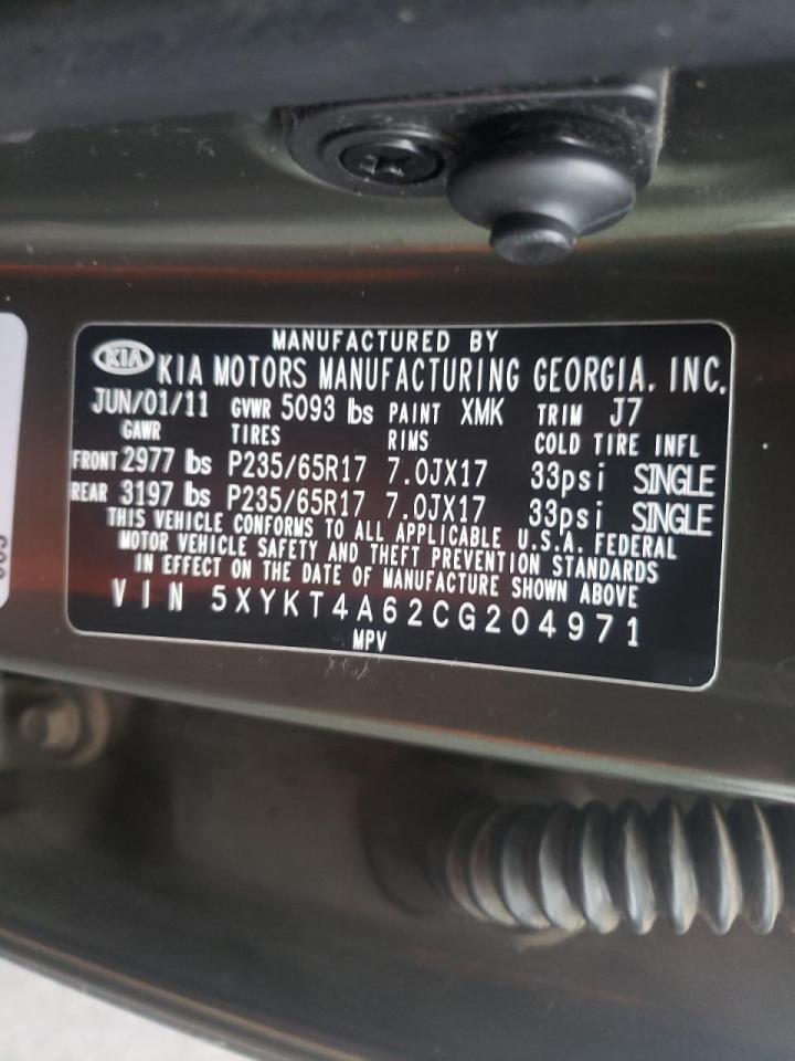 Photo 10 from auction – 2012 KIA SORENTO BA with VIN 5XYKT4A62CG204971