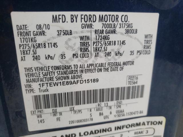 Photo 10 from auction – 2010 FORD F150 SUPER with VIN 1FTEW1E89AFD15189