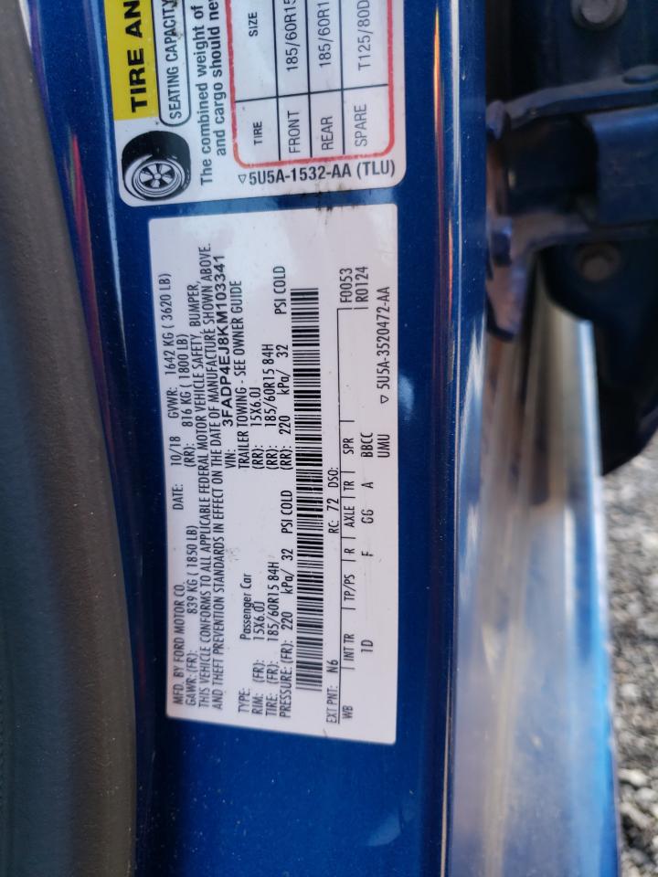 Photo 10 from auction – 2019 FORD FIESTA SE with VIN 3FADP4EJ8KM103341