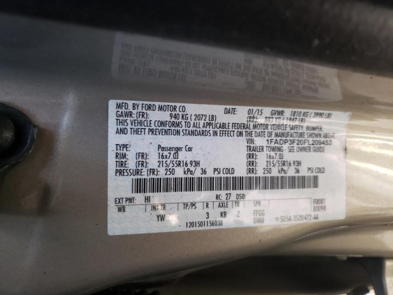 Photo 10 from auction – 2015 FORD FOCUS SE with VIN 1FADP3F20FL209453