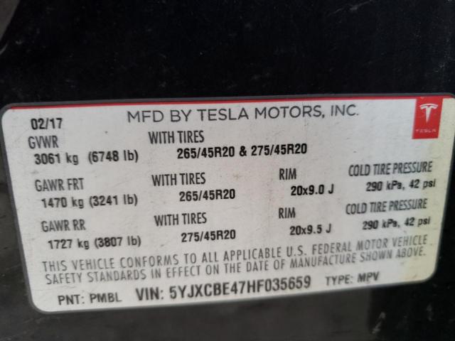 Photo 10 from auction – 2017 TESLA MODEL X with VIN 5YJXCBE47HF035659