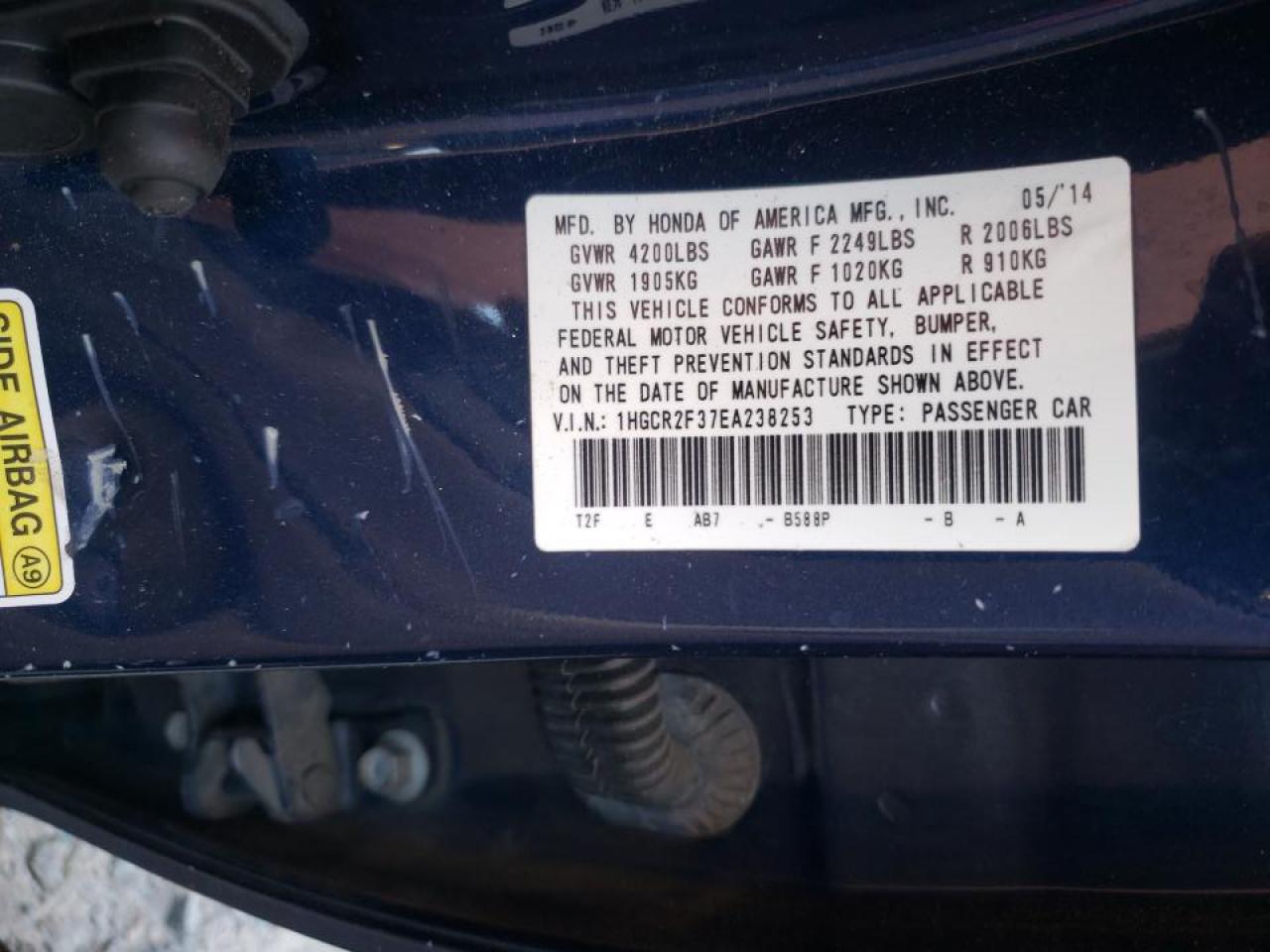 Photo 10 from auction – 2014 HONDA ACCORD LX with VIN 1HGCR2F37EA238253