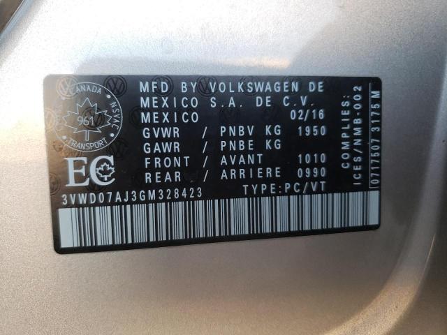 Photo 10 from auction – 2016 VOLKSWAGEN JETTA COMF with VIN 3VWD07AJ3GM328423