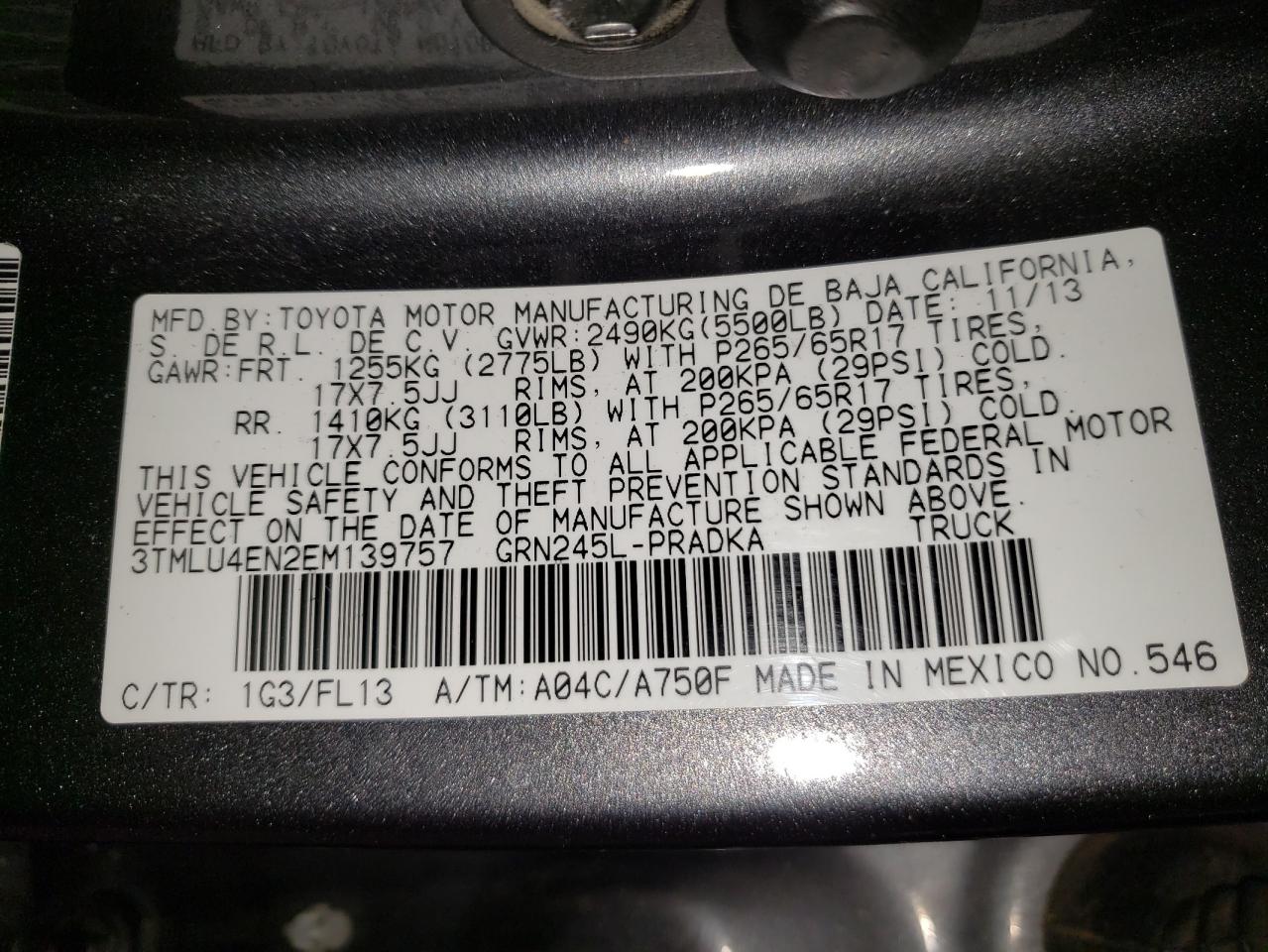 Photo 10 from auction – 2014 TOYOTA TACOMA DOU with VIN 3TMLU4EN2EM139757