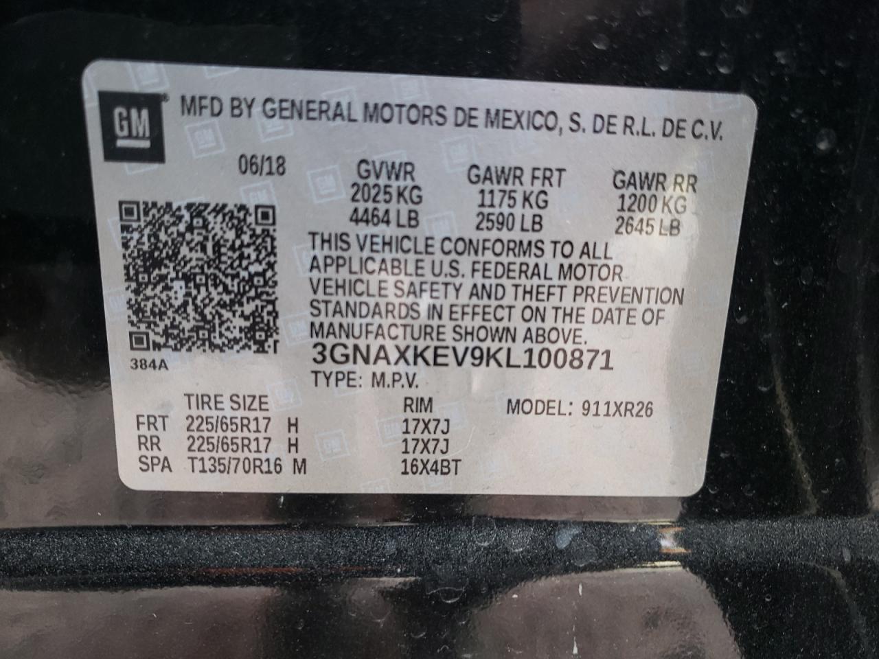 Photo 10 from auction – 2019 CHEVROLET EQUINOX LT with VIN 3GNAXKEV9KL100871