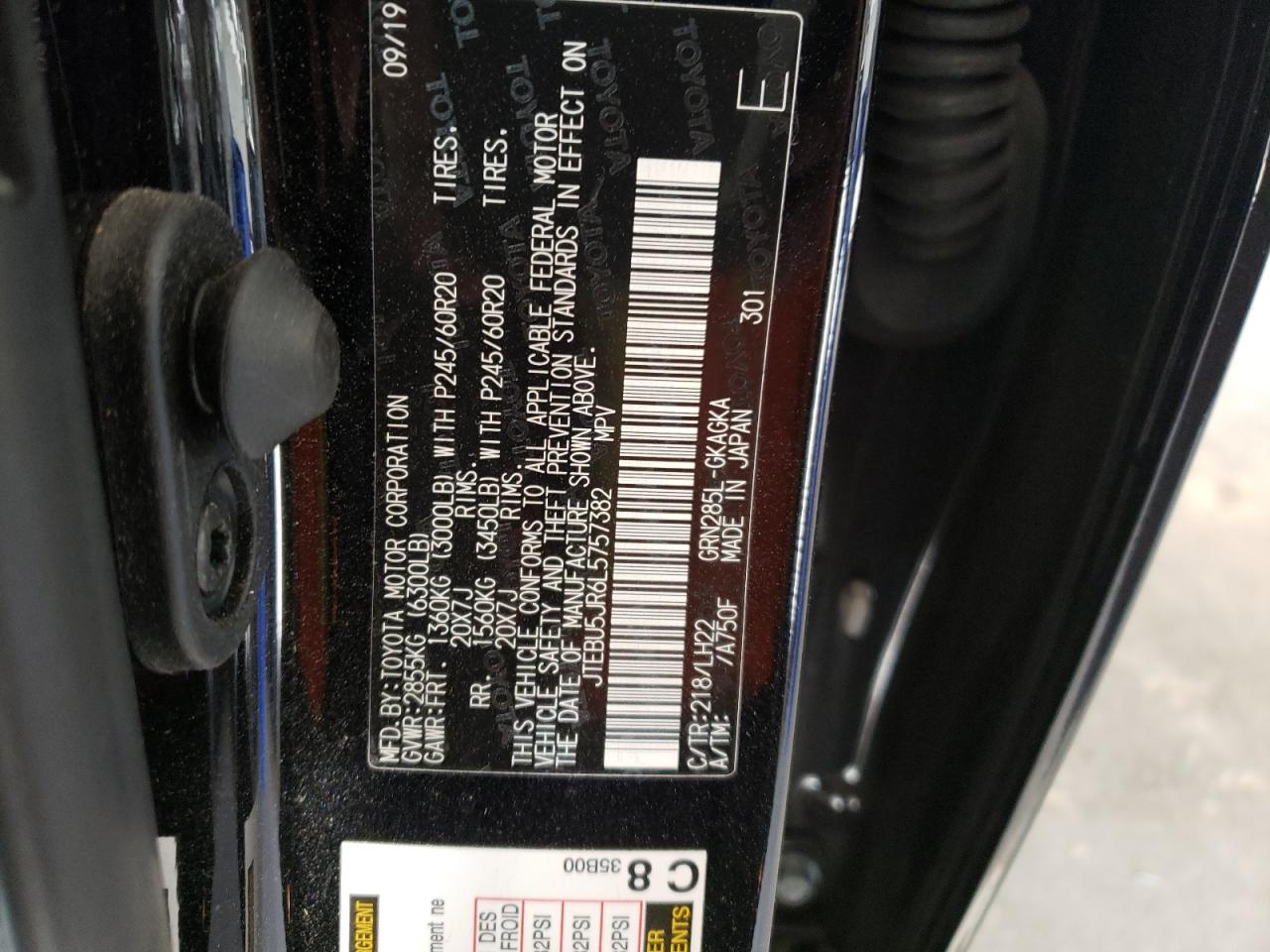 Photo 10 from auction – 2020 TOYOTA 4RUNNER SR with VIN JTEBU5JR6L5757382