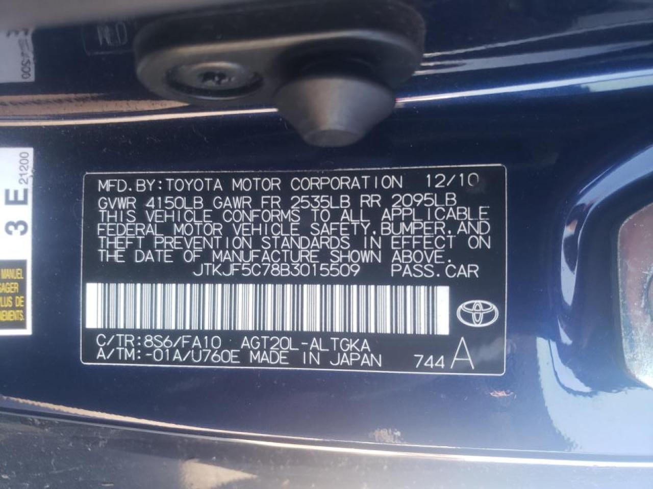 Photo 10 from auction – 2011 TOYOTA SCION TC with VIN JTKJF5C78B3015509