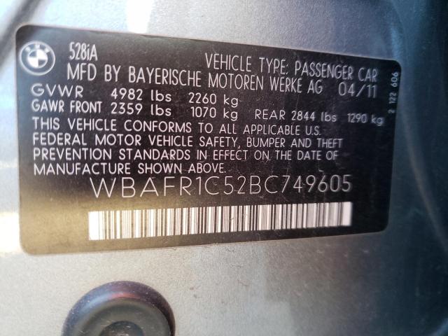 Photo 10 from auction – 2011 BMW 528 I with VIN WBAFR1C52BC749605