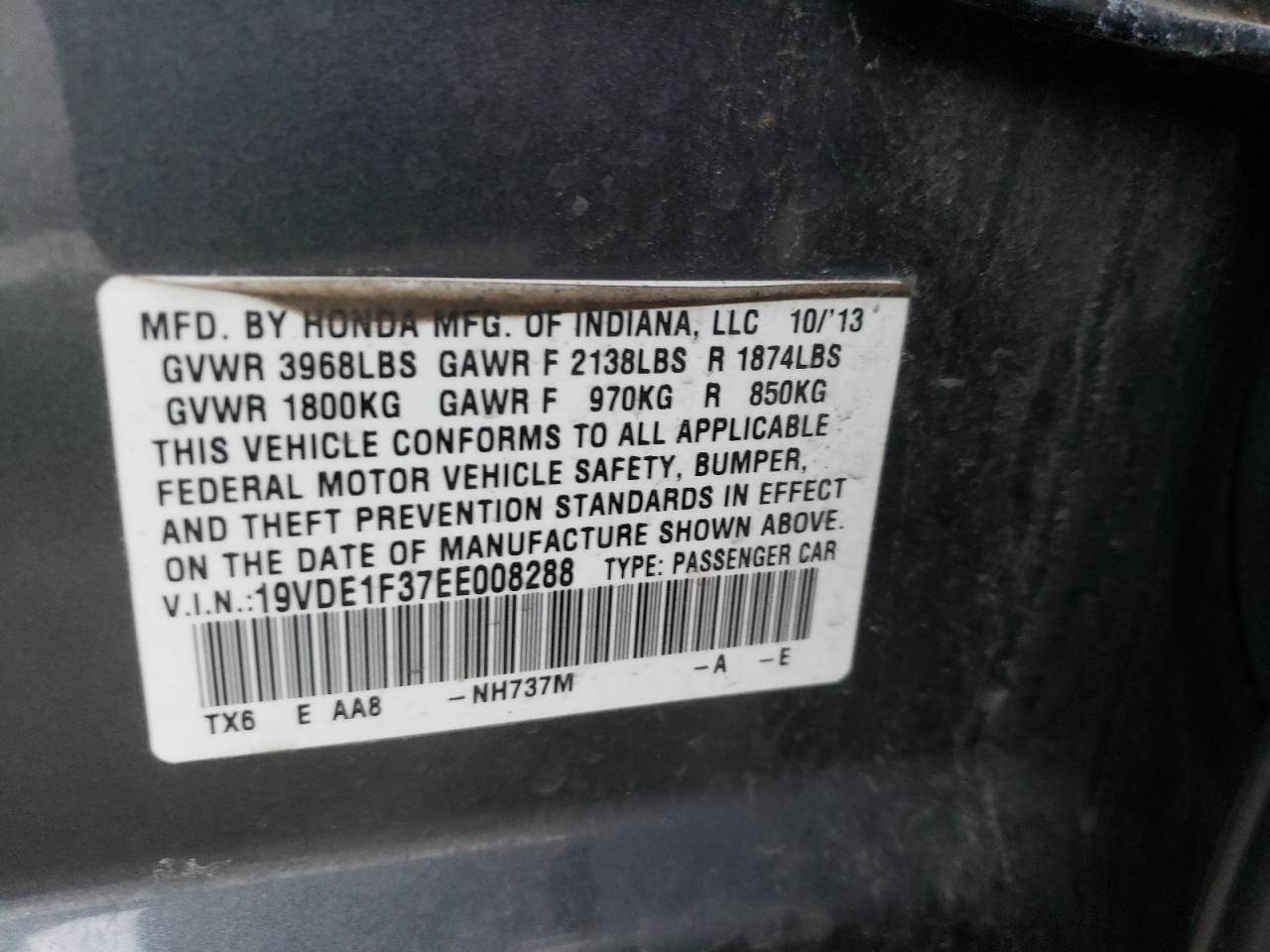 Photo 10 from auction – 2014 ACURA ILX 20 with VIN 19VDE1F37EE008288