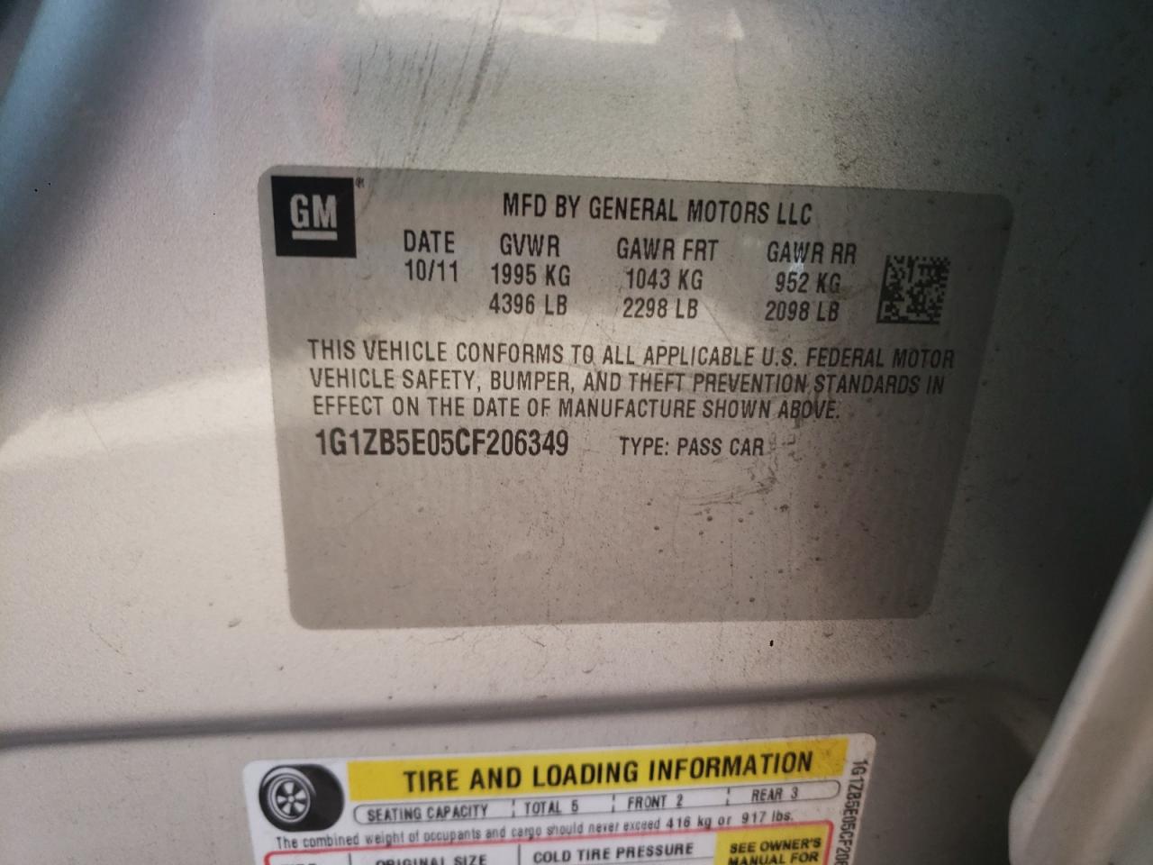 Photo 10 from auction – 2012 CHEVROLET MALIBU LS with VIN 1G1ZB5E05CF206349