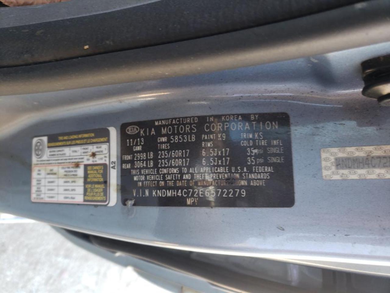Photo 10 from auction – 2014 KIA SEDONA EX with VIN KNDMH4C72E6572279