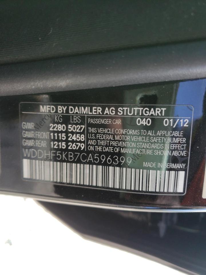 Photo 10 from auction – 2012 MERCEDES-BENZ E 350 with VIN WDDHF5KB7CA596399
