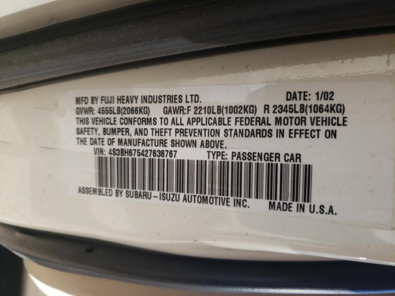 Photo 10 from auction – 2002 SUBARU LEGACY OUT with VIN 4S3BH675427638767