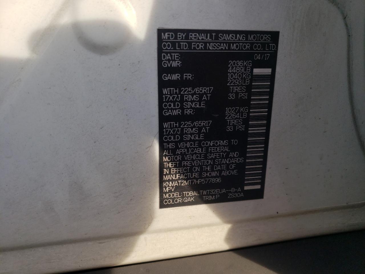Photo 10 from auction – 2017 NISSAN ROGUE S with VIN KNMAT2MT7HP577896